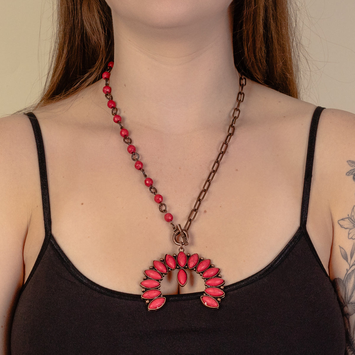 92048 - Squash Blossom Necklace - Red & Copper