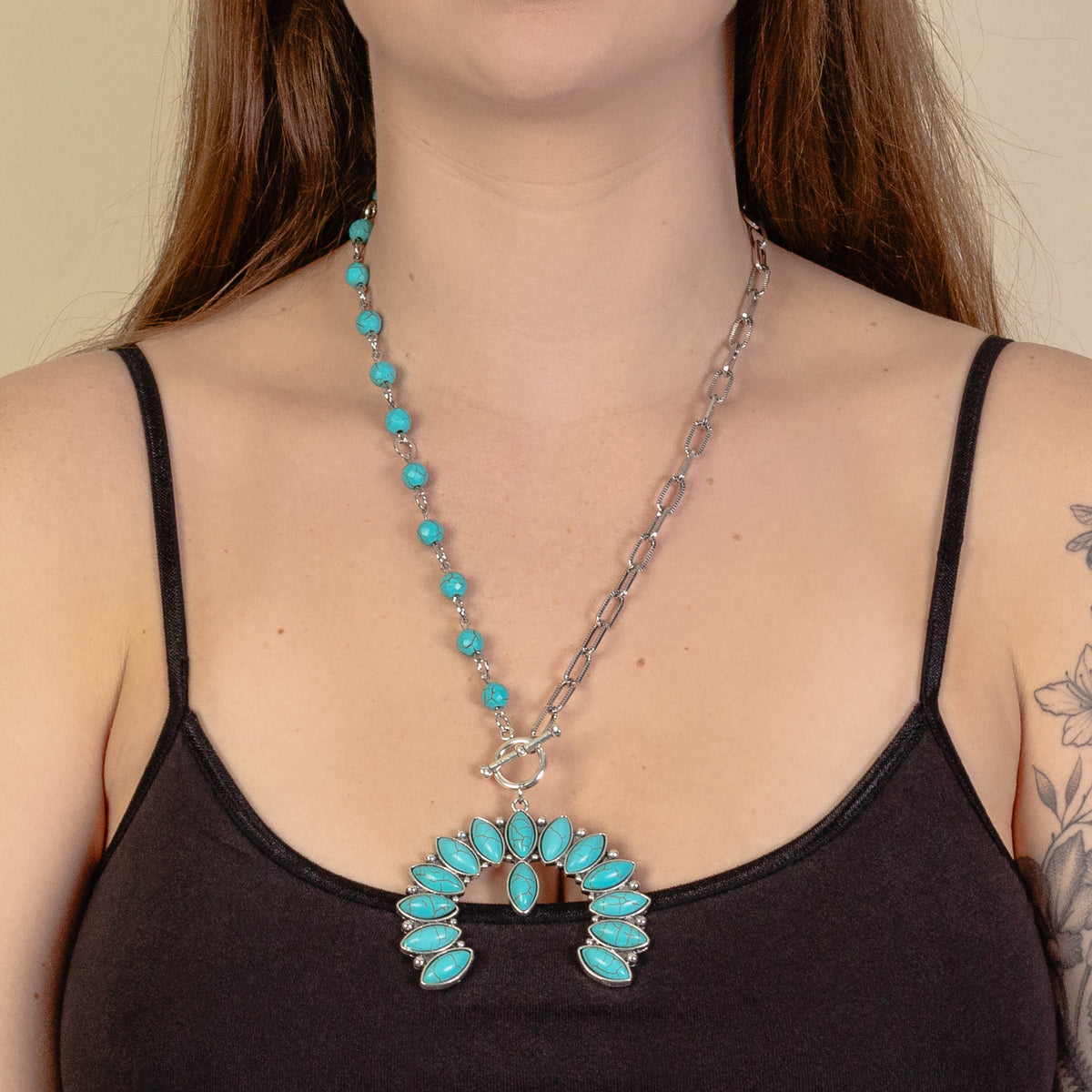 92048 - Squash Blossom Necklace - Turquoise & Silver