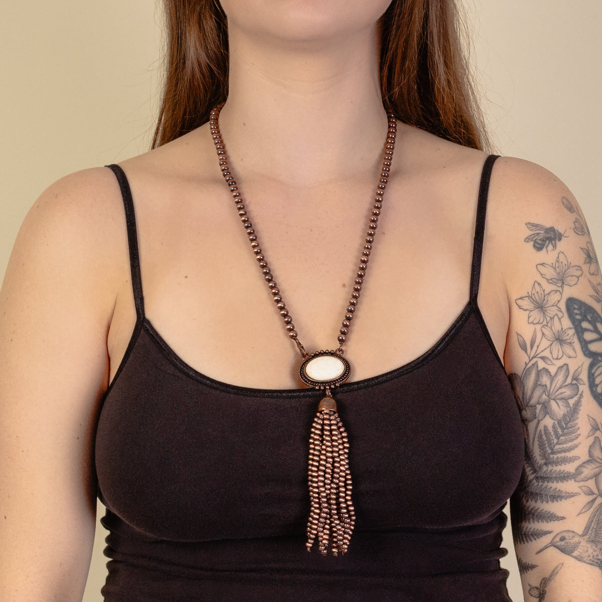 92049 - Squash Blossom Tassel Necklace - Ivory & Copper