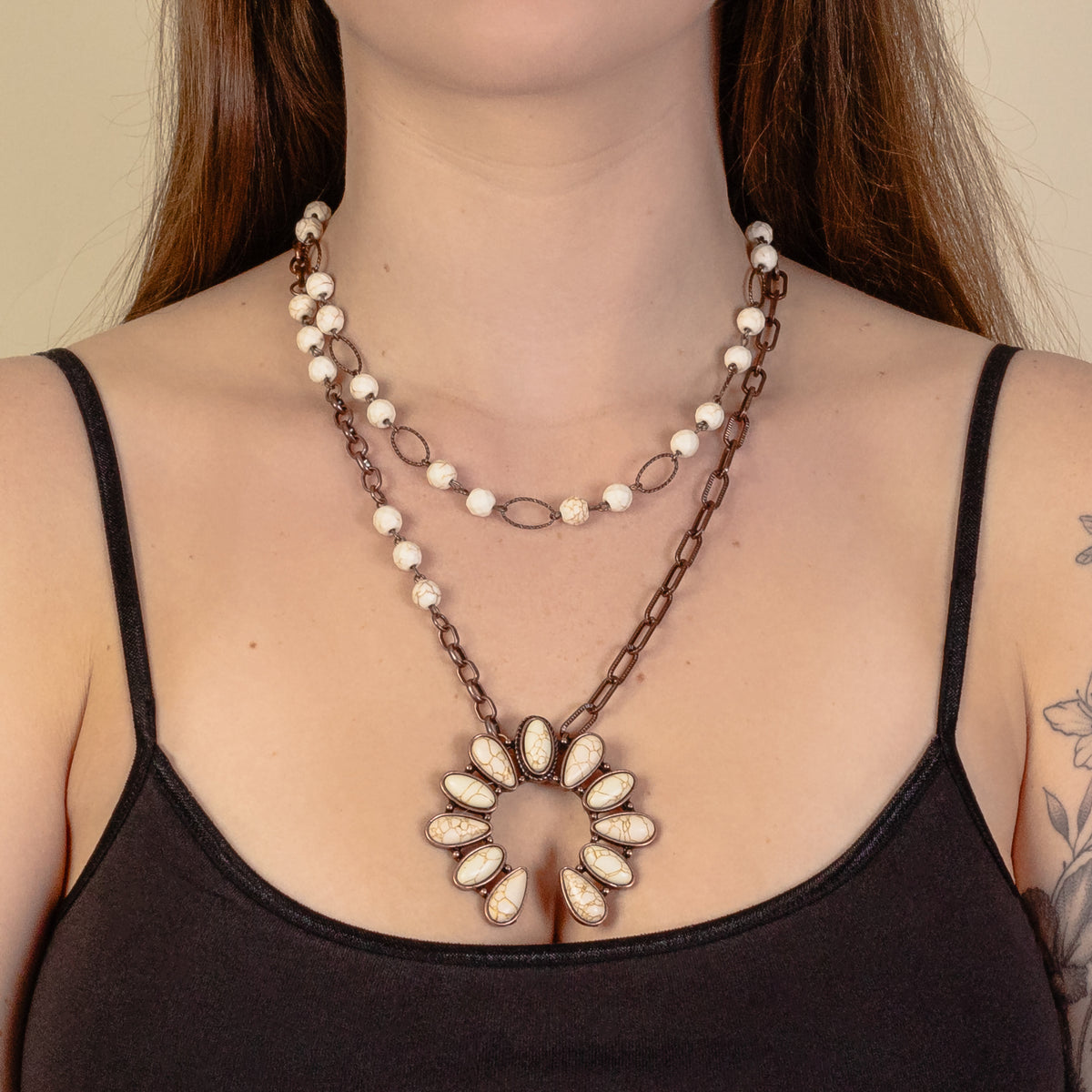 92050 - Squash Blossom Necklace - Ivory & Copper
