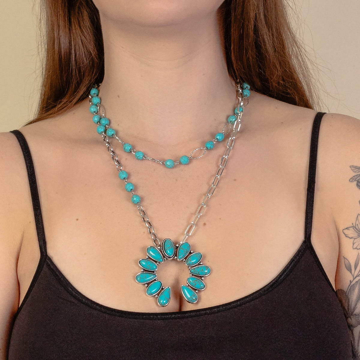 92050 - Squash Blossom Necklace - Turquoise & Silver