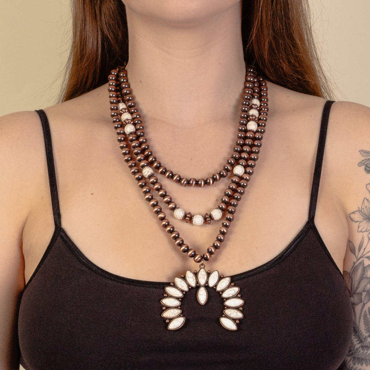 92051 - Squash Blossom Necklace - Ivory & Copper