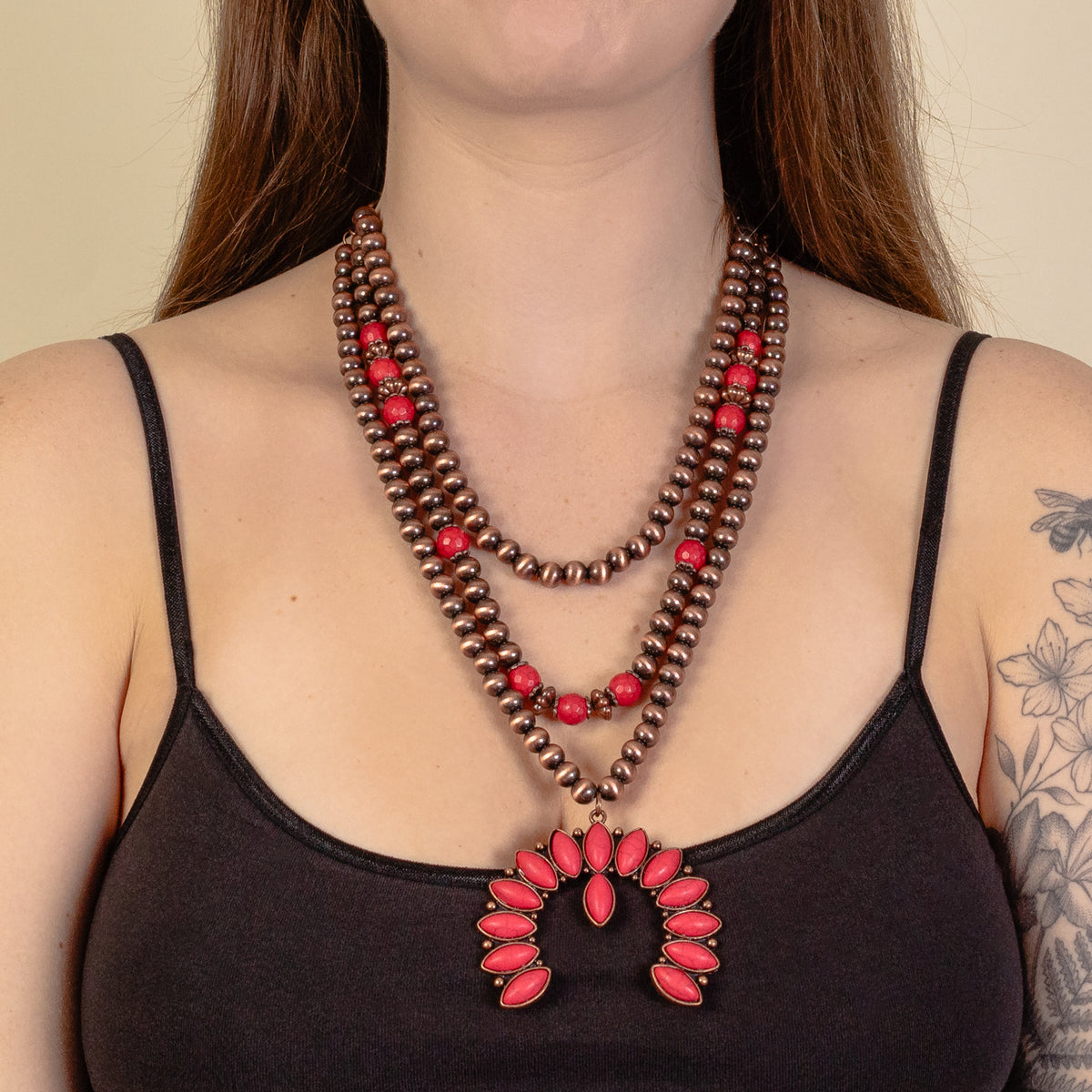 92051 - Squash Blossom Necklace - Red & Copper