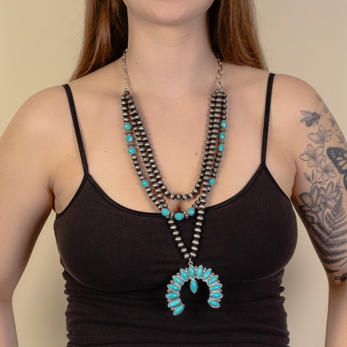92051 - Squash Blossom Necklace - Turquoise & Silver