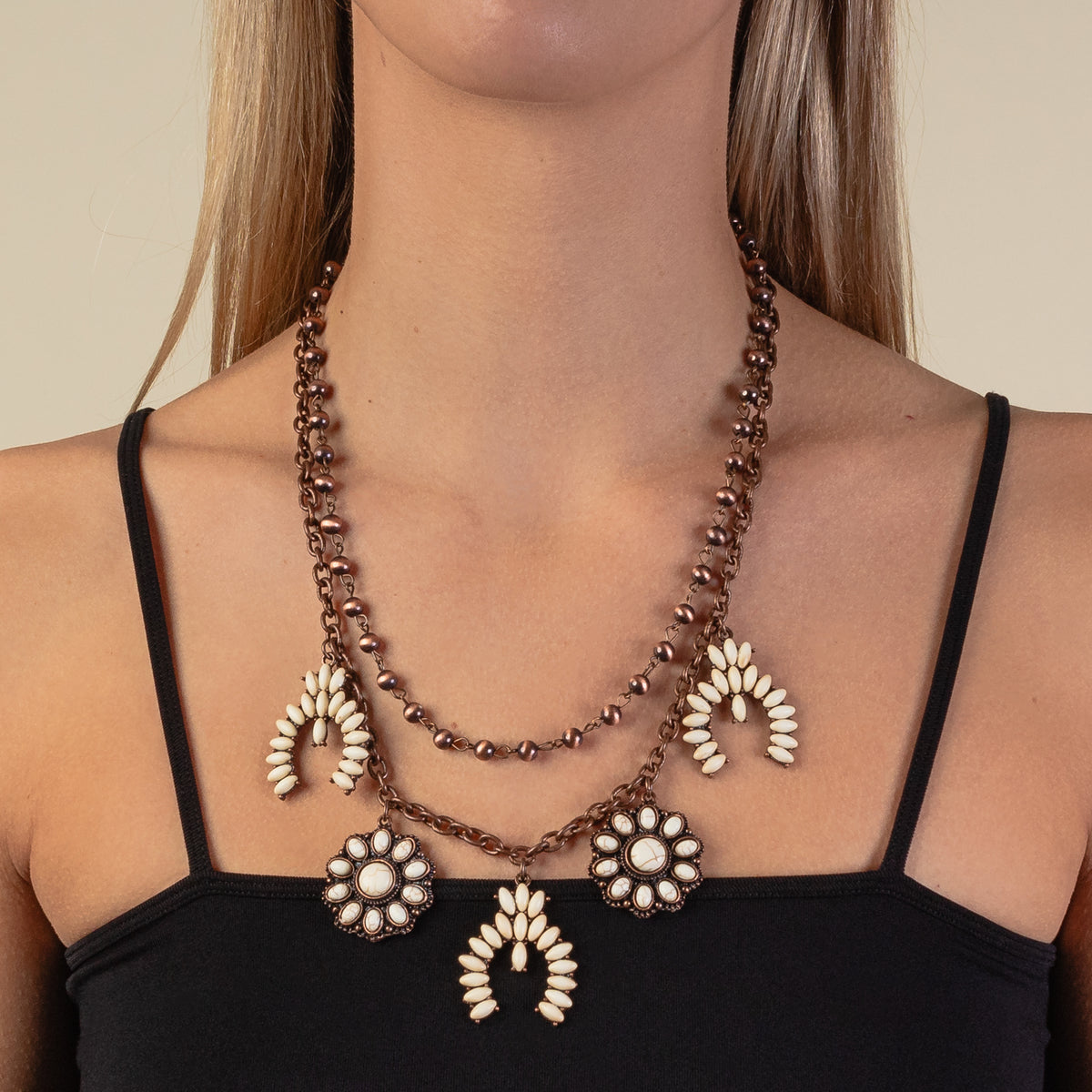 92053 - Squash Blossom Necklace - Ivory & Copper