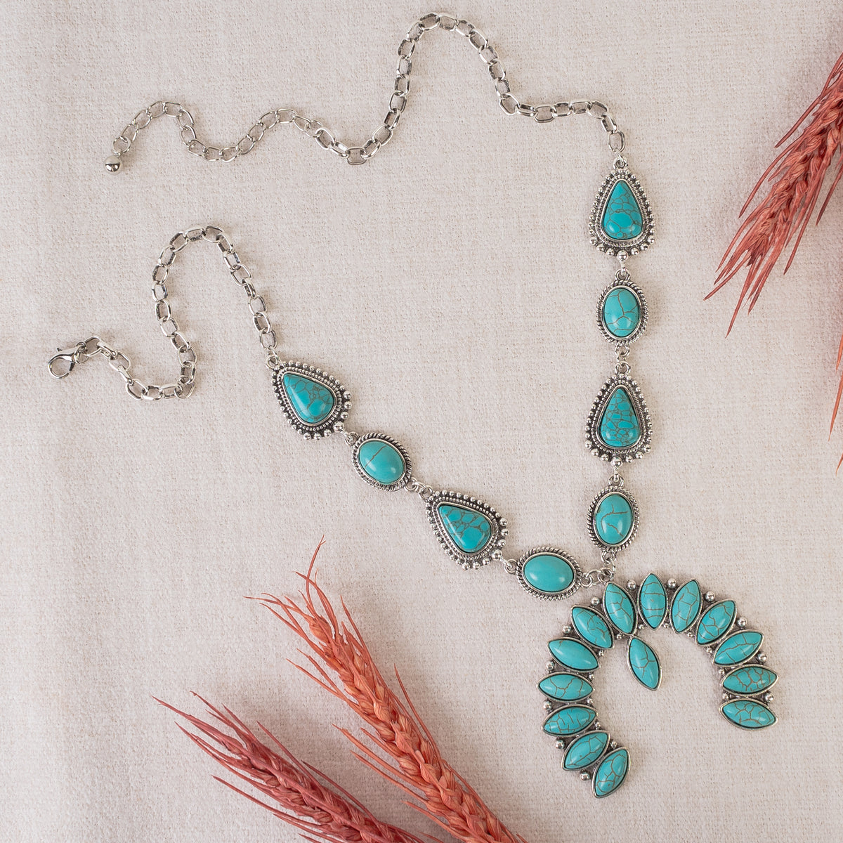 92056 - Squash Blossom Necklace - Turquoise & Silver