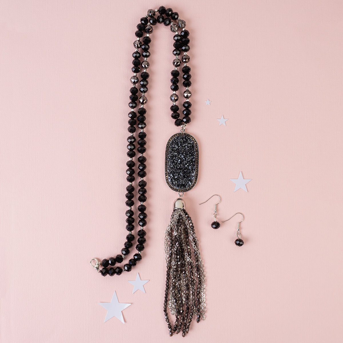 92058 - Beaded Tassel Necklace - Black