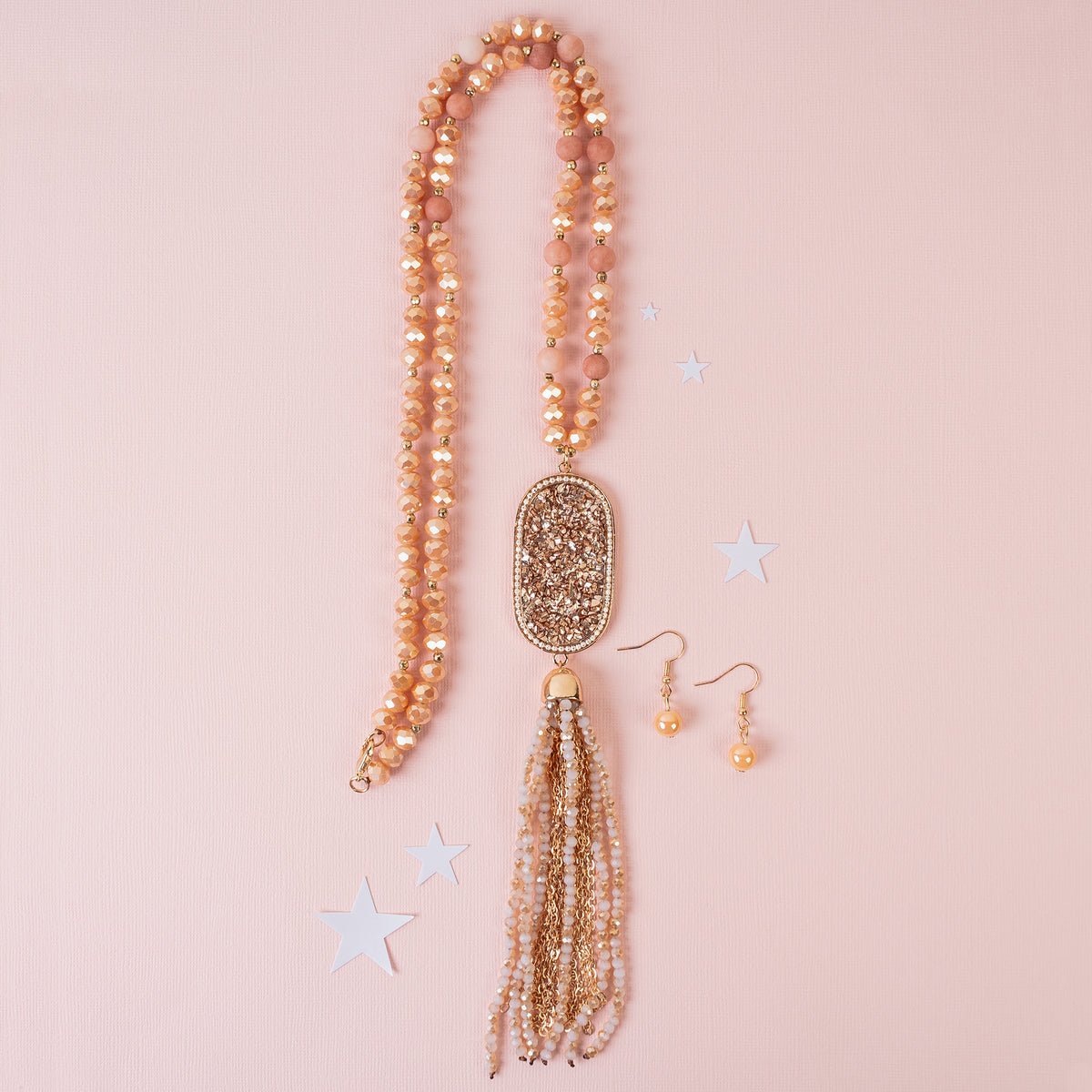 92058 - Beaded Tassel Necklace - Champagne