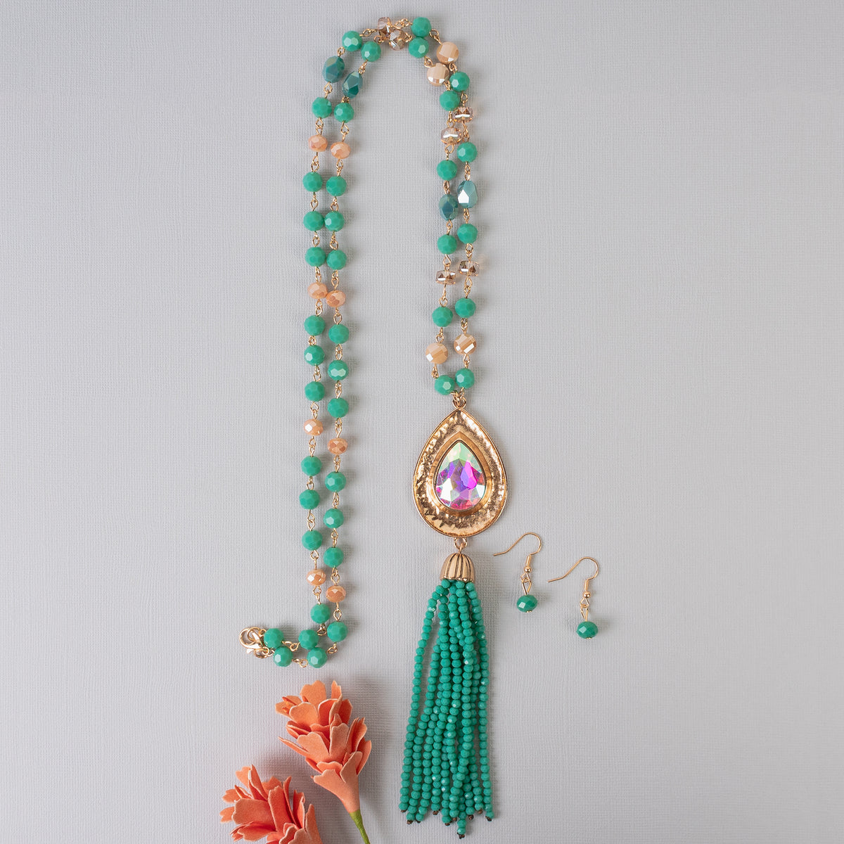 92060 - Beaded Tassel Necklace - Turquoise