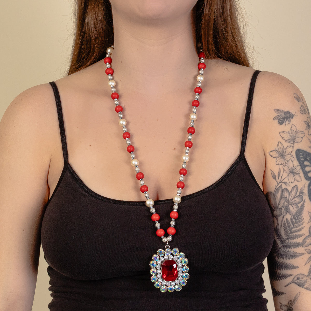 92063 - Crystal Pendant Necklace - Red