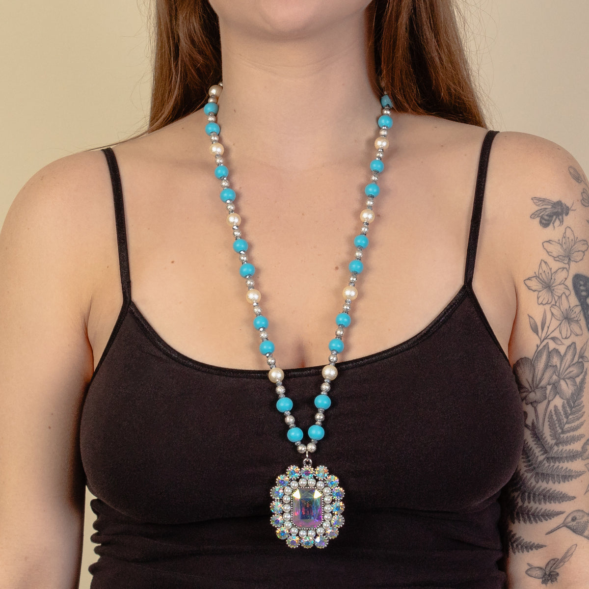 92063 - Crystal Pendant Necklace - Turquoise