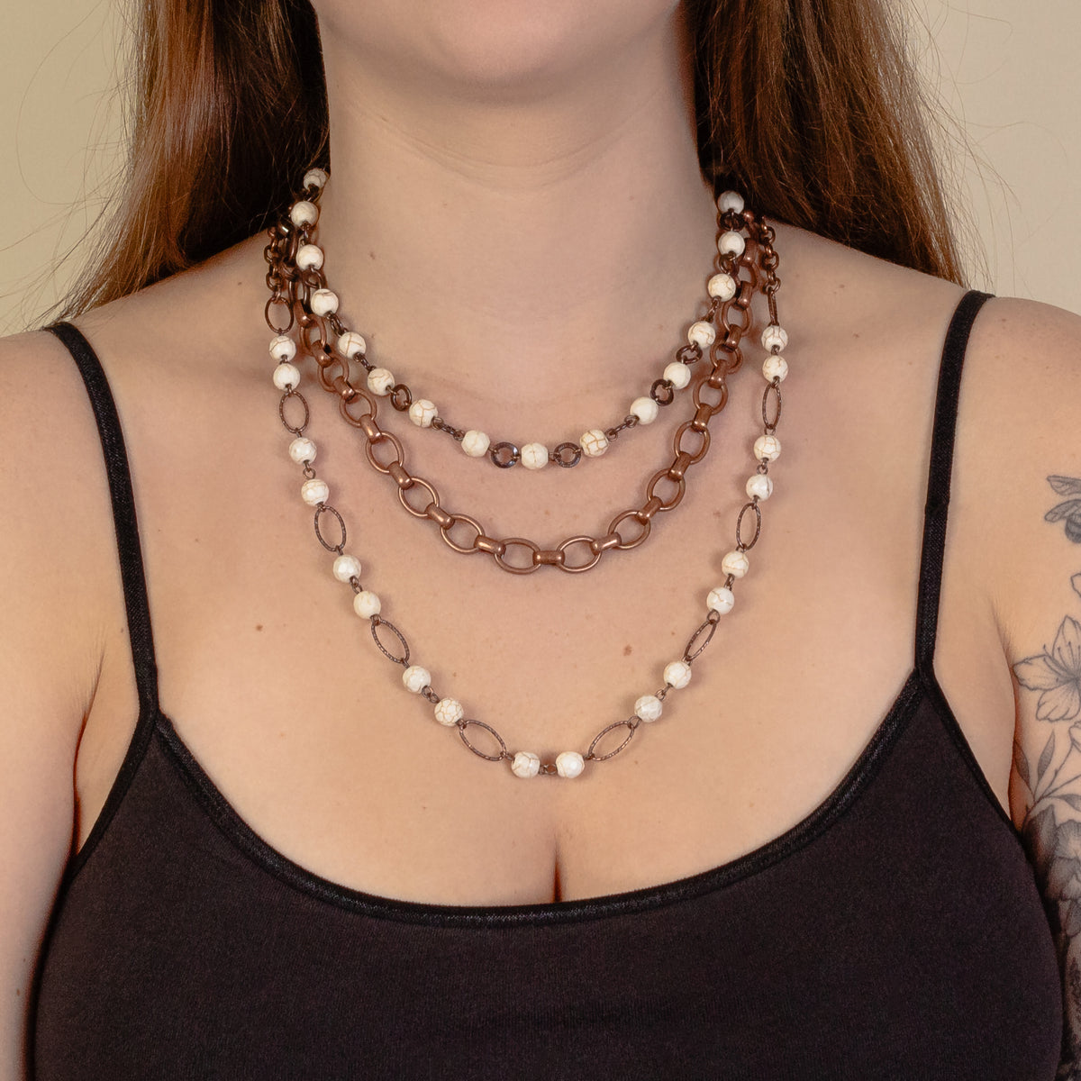 92068 - Squash Blossom Beaded Necklace - Ivory & Copper
