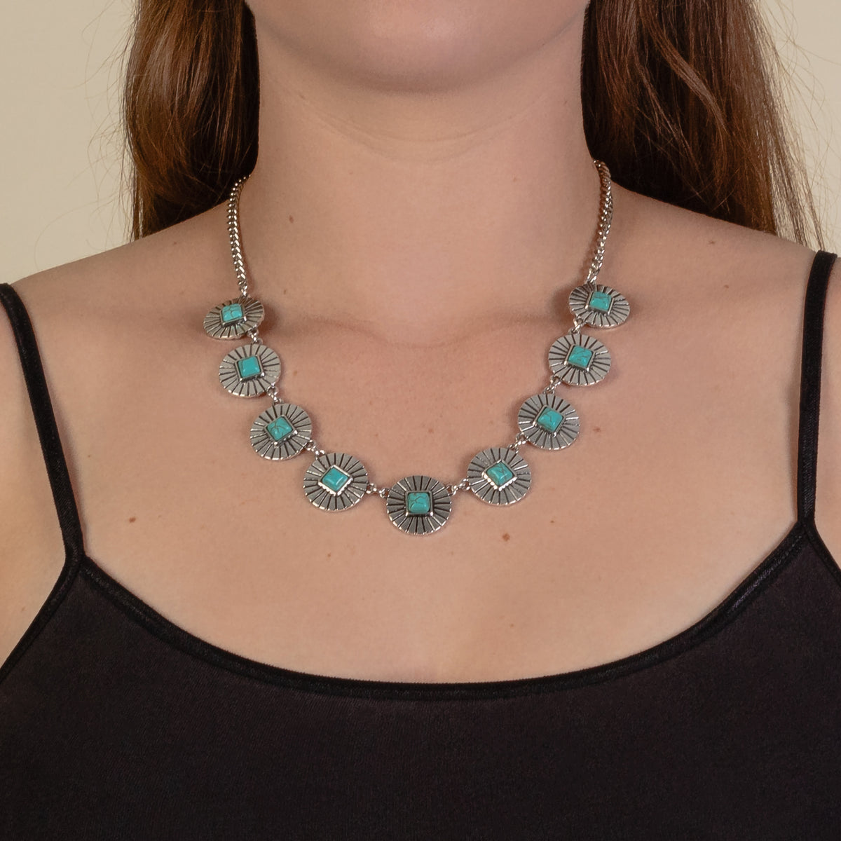 92070 - Squash Blossom Necklace - Turquoise & Silver