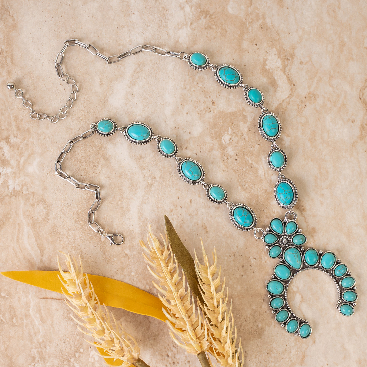 92082 - Squash Blossom Necklace - Turquoise & Silver