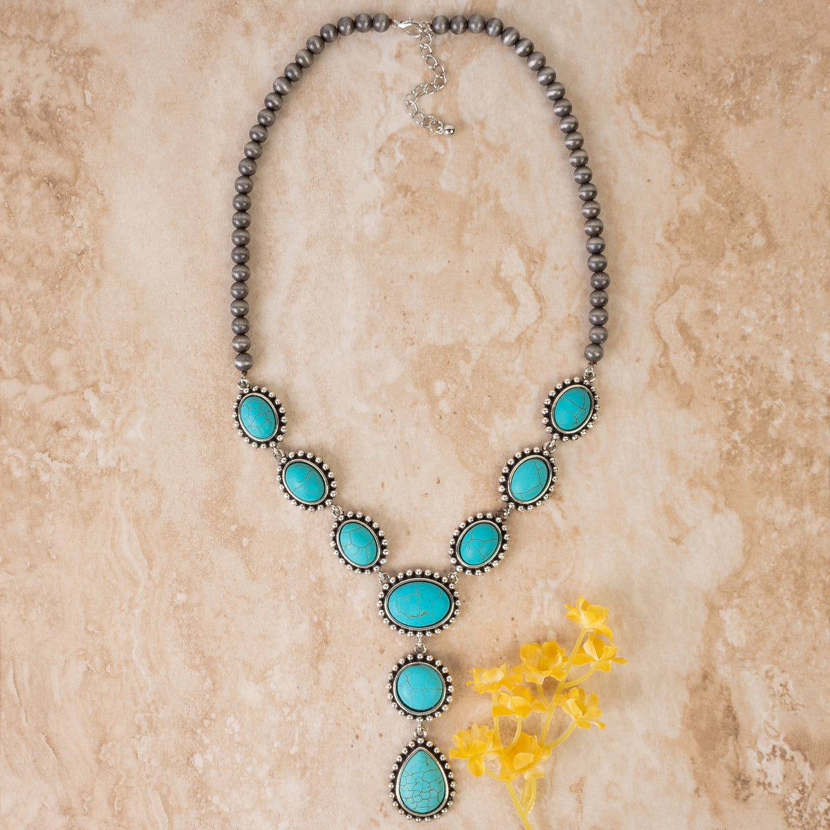 92085 - Squash Blossom Necklace - Turquoise & Silver