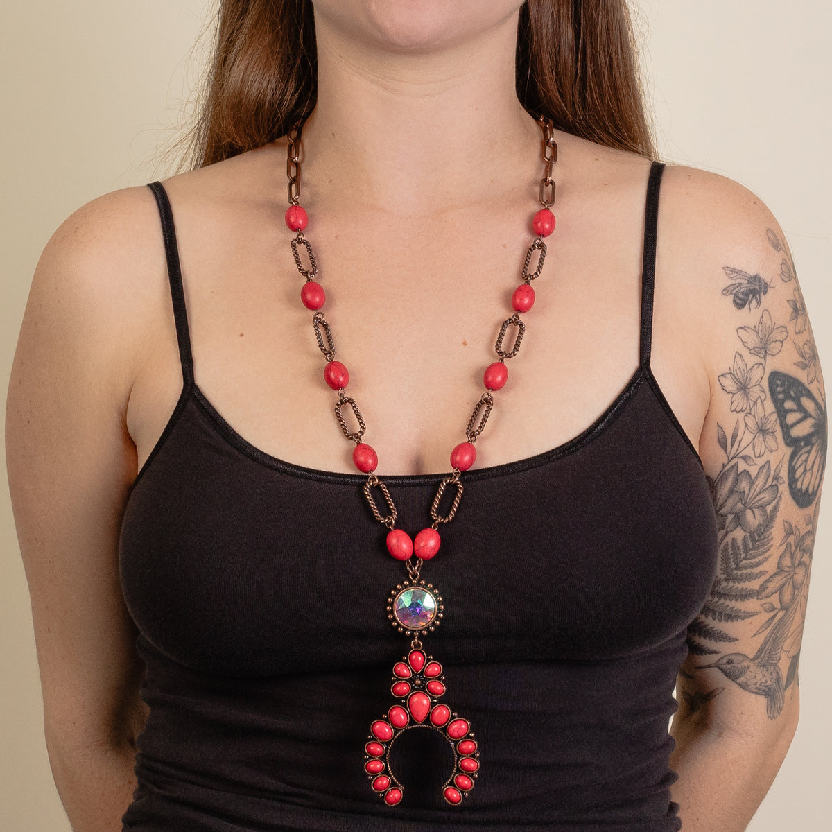 92086 - Squash Blossom Necklace - Red & Copper