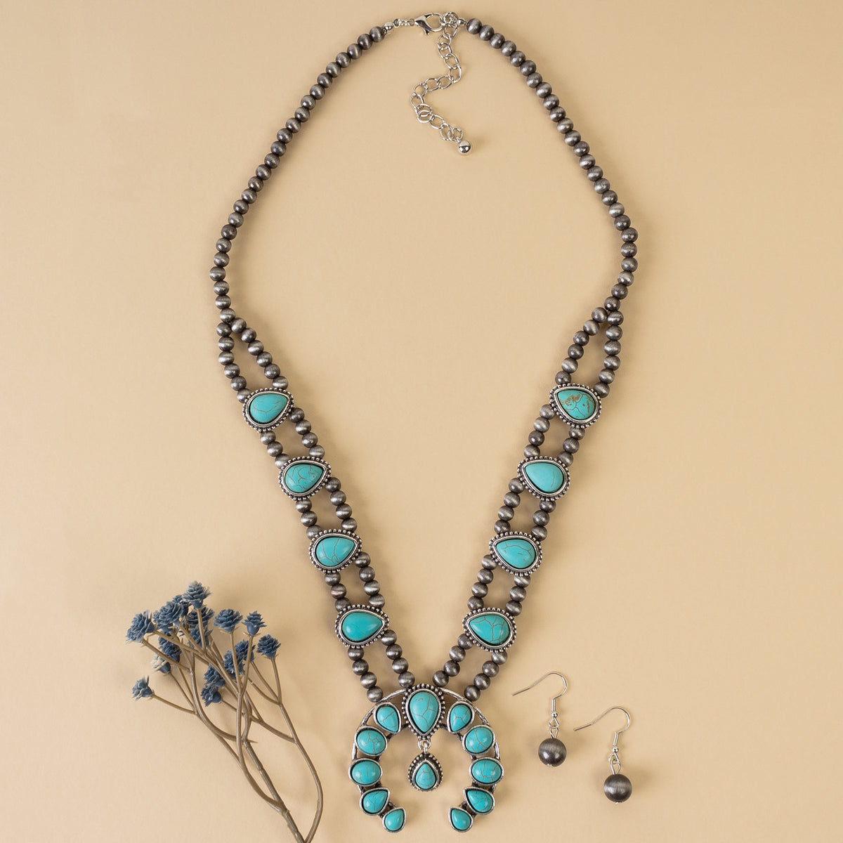 92092 - Squash Blossom Necklace - Turquoise & Silver