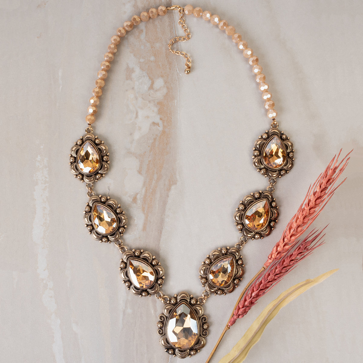 92098 - Crystal Pendant Necklace - Gold