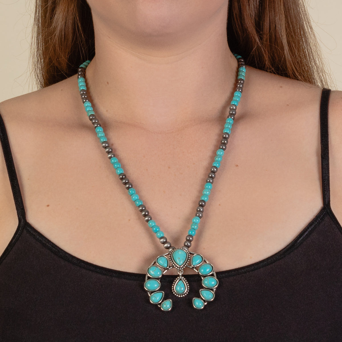 92099 - Squash Blossom Necklace - Turquoise & Silver