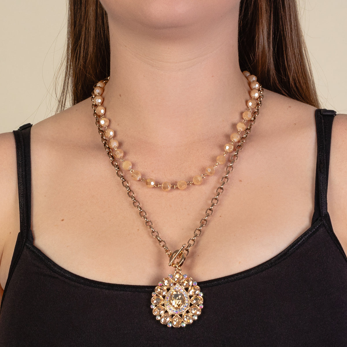 92102 - Layered Crystal Necklace - Gold