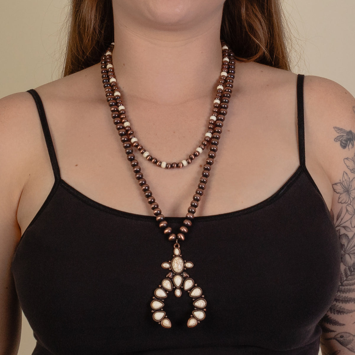 92106 - Layered Squash Blossom Necklace - Ivory & Copper