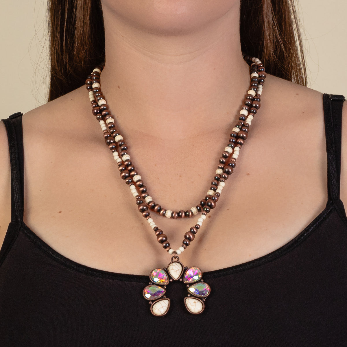 92107 - Layered Squash Blossom Necklace - Ivory & Copper