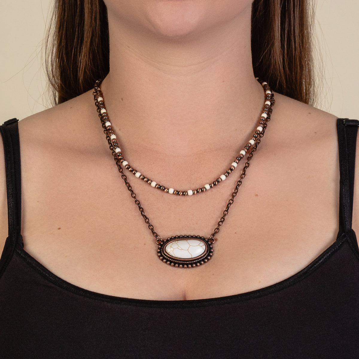 92109 - Layered Squash Blossom Necklace - Ivory & Copper