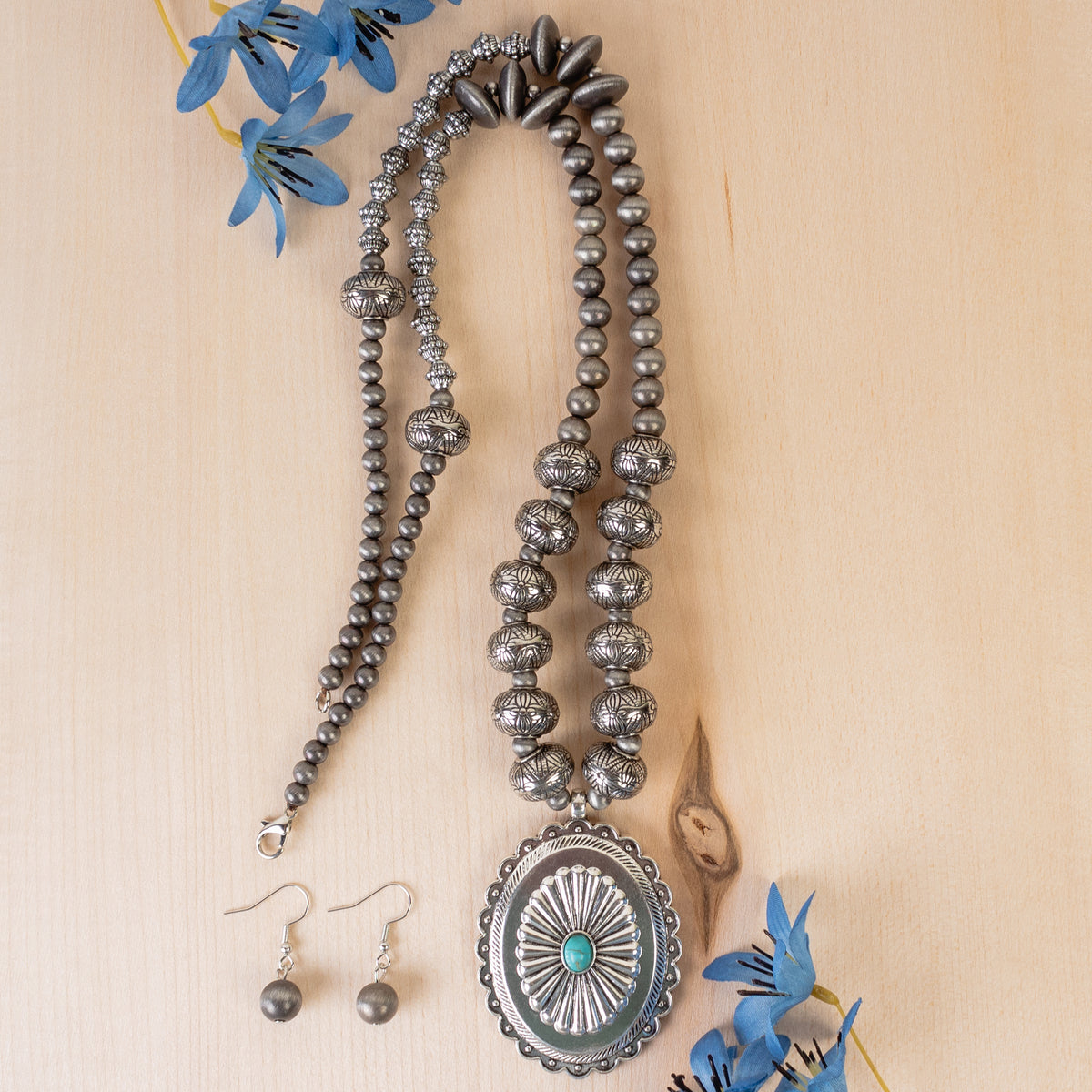 92111 - Squash Blossom Concho Necklace - Turquoise & Silver