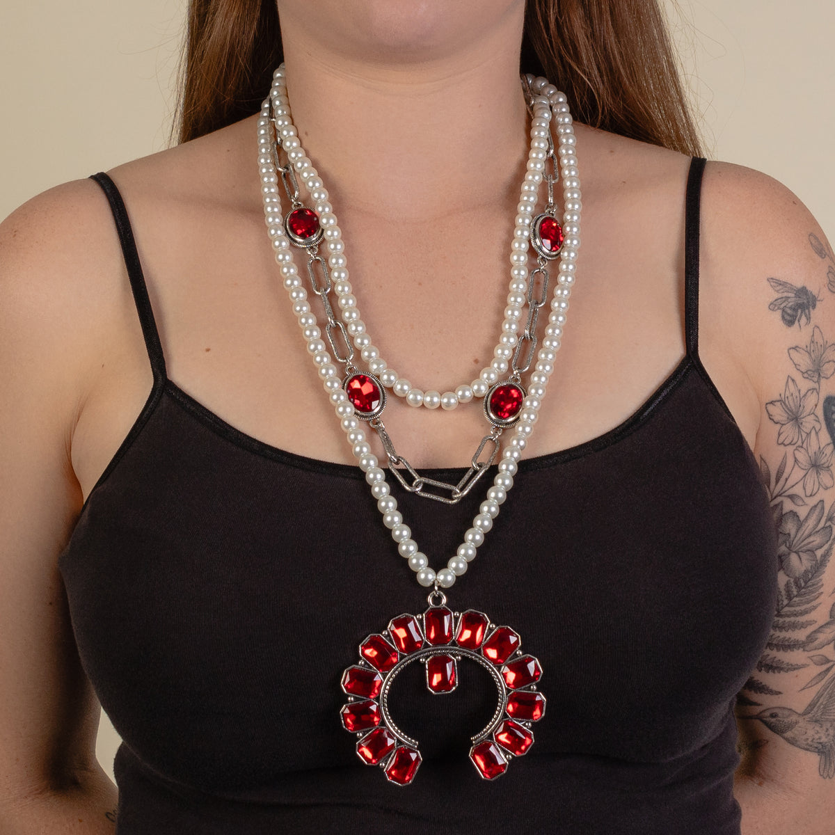 92112 - Layered Crystal Necklace - Red