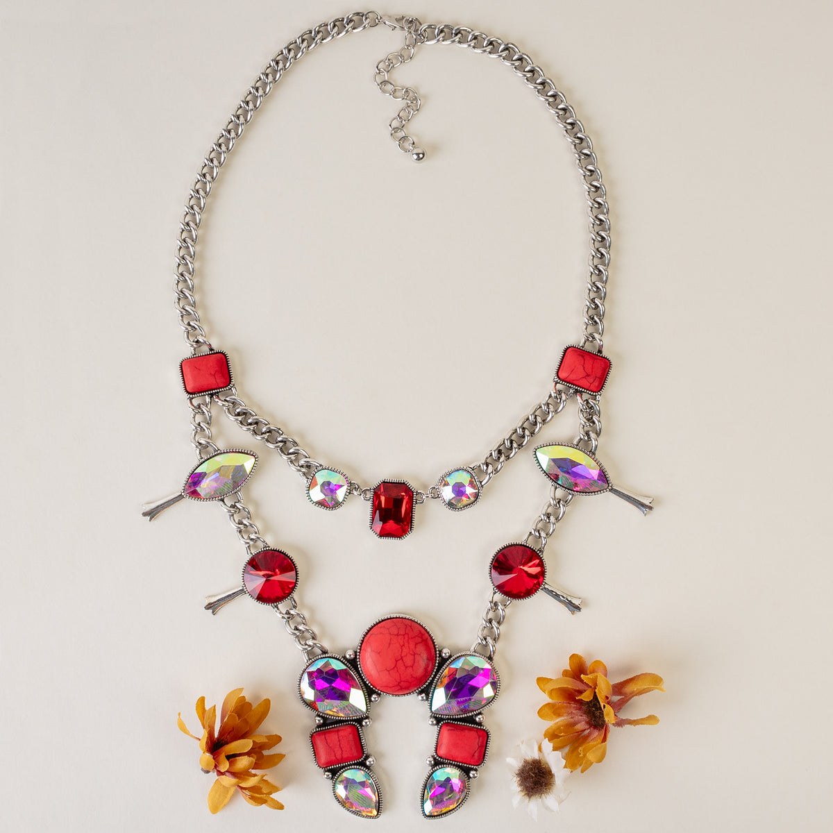 92113 - Layered Western Necklace - Red