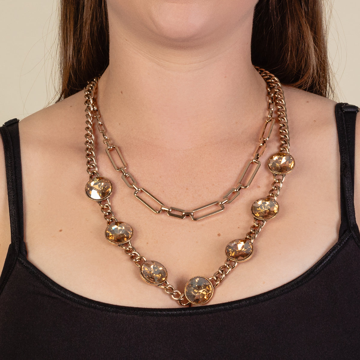 92115 - Layered Crystal Necklace - Gold