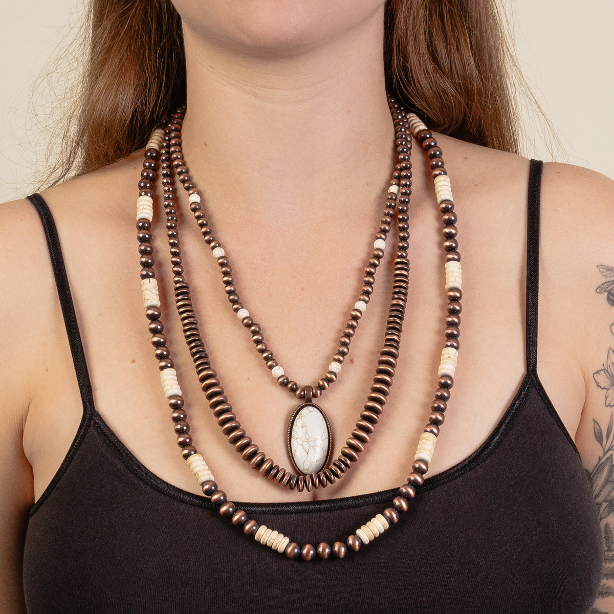 92119 - Layered Squash Blossom Necklace - Ivory & Copper