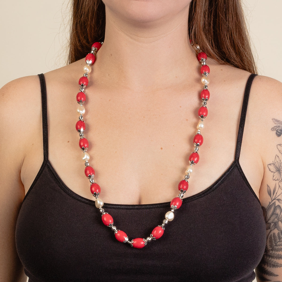 92135 - Western Beaded Necklace - Red