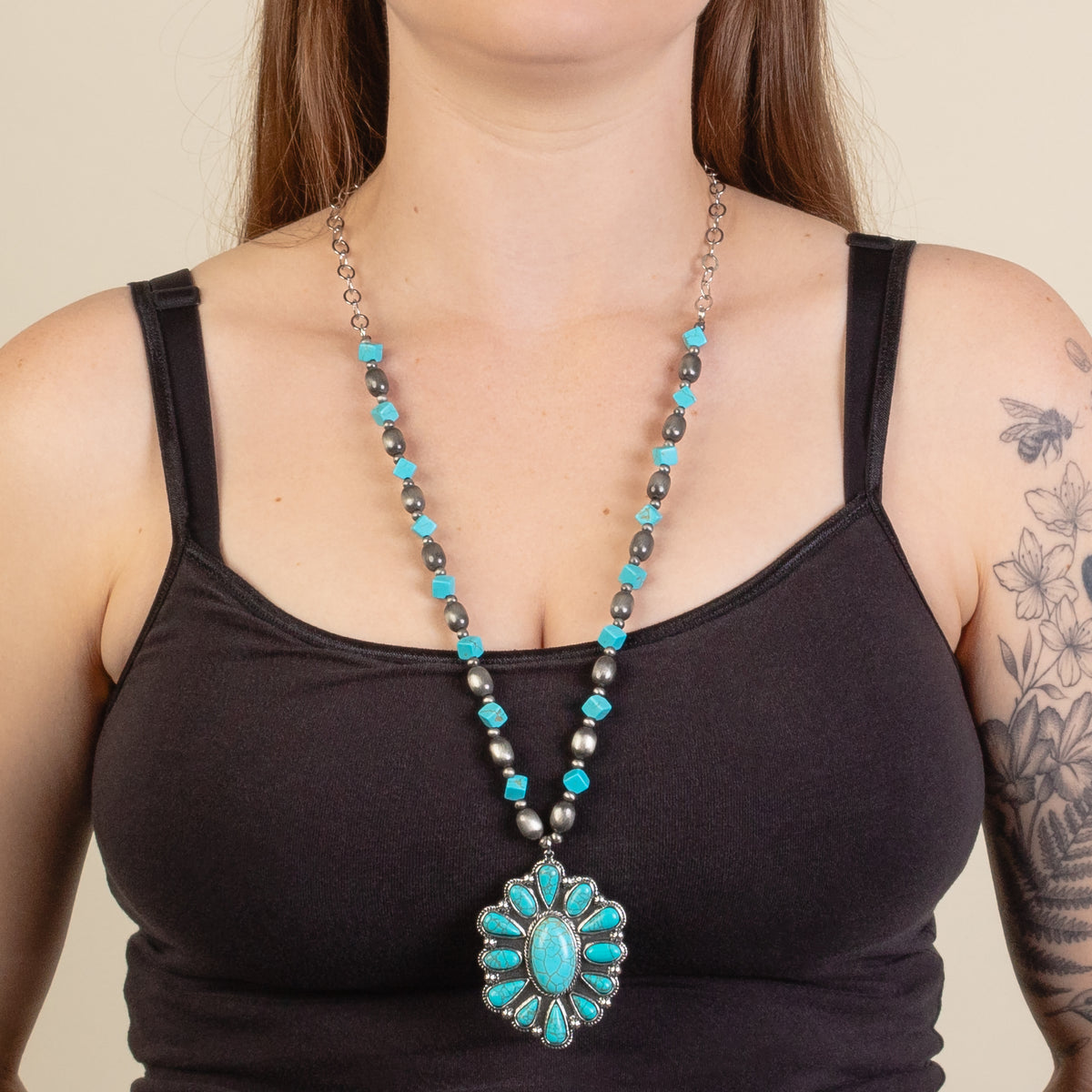 92137 - Squash Blossom Necklace - Turquoise & Silver