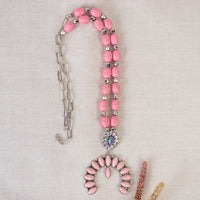 Load image into Gallery viewer, 92139 - Squash Blossom Necklace - Pink &amp; Silver
