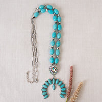 Load image into Gallery viewer, 92139 - Squash Blossom Necklace - Turquoise &amp; Silver
