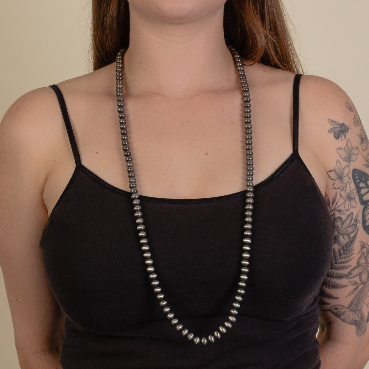 92152 - Beaded Squash Blossom Necklace - Silver