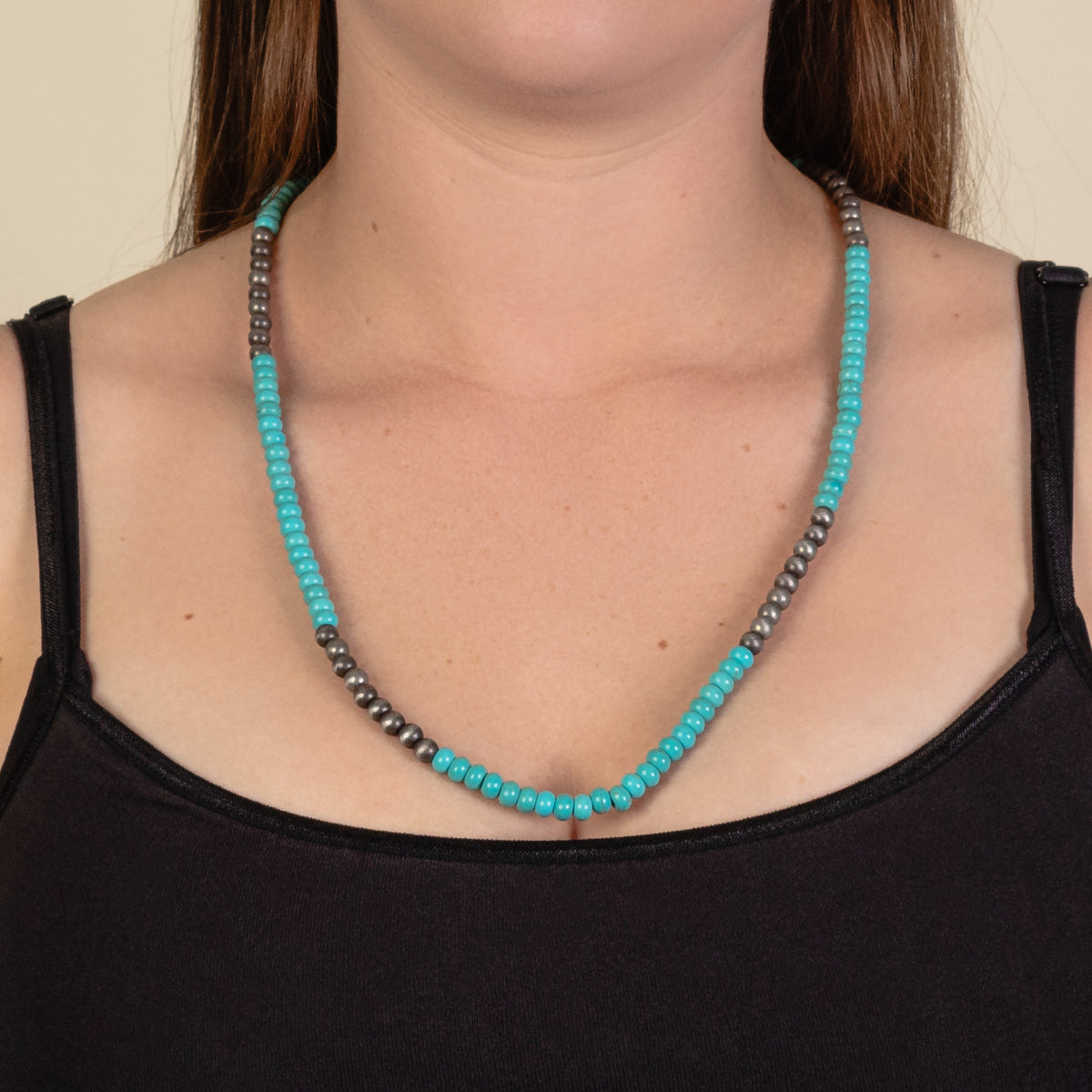 92156 - Western Pearl Necklace - Turquoise & Silver