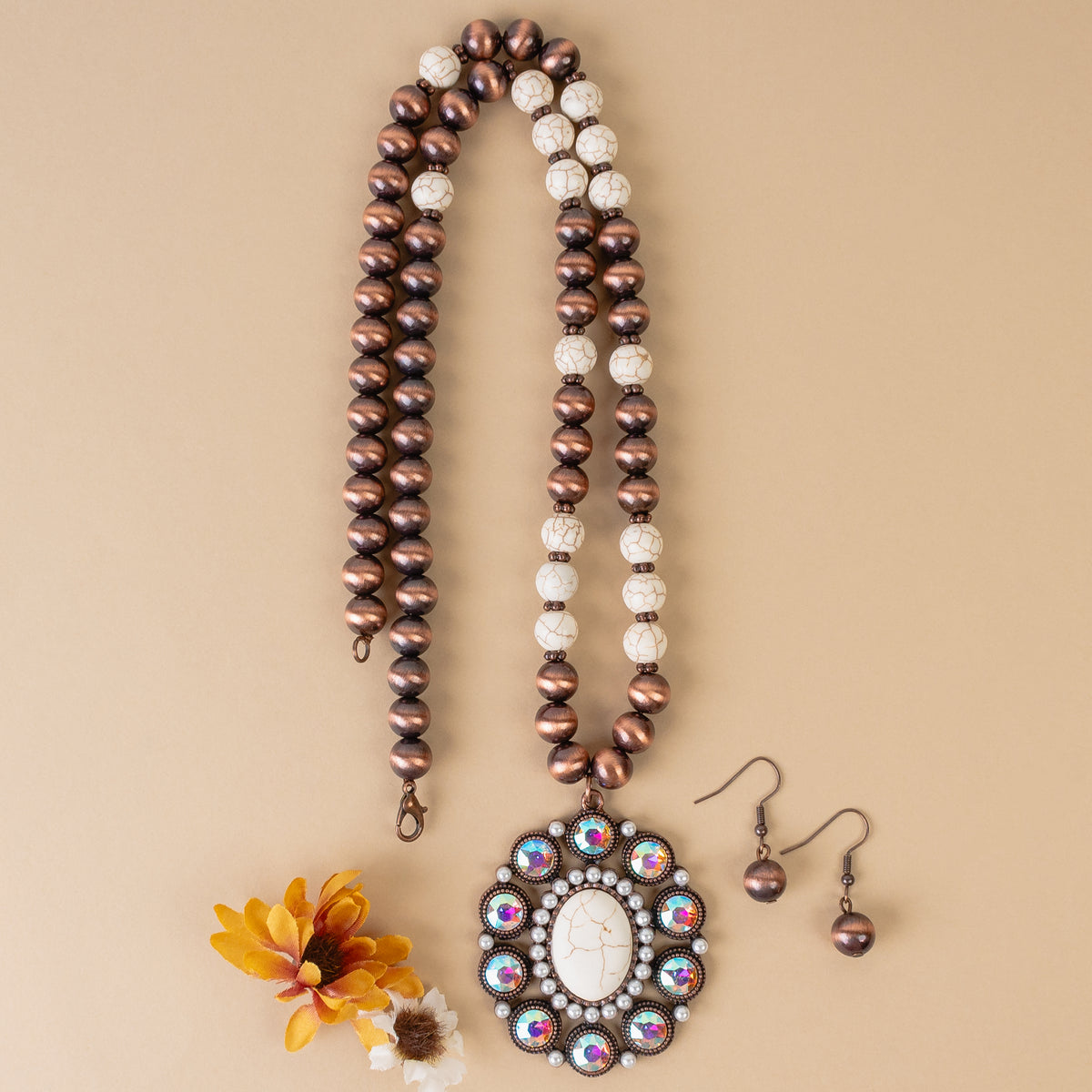 92185 - Squash Blossom Necklace - Ivory & Copper