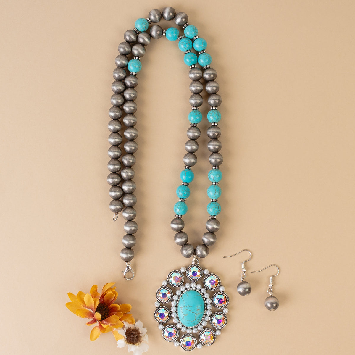 92185 - Squash Blossom Necklace - Turquoise & Silver