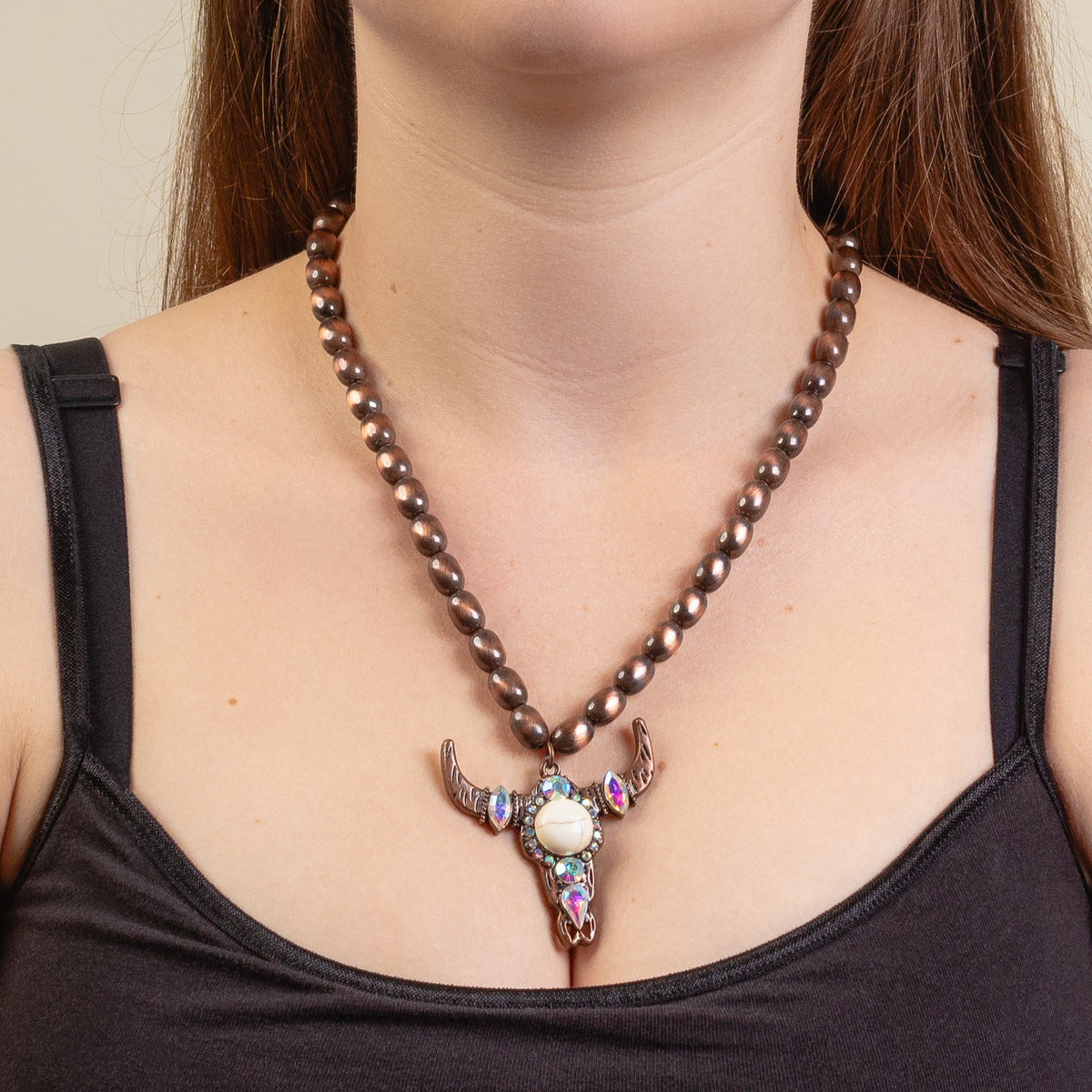 92188 - Western Pendant Necklace - Ivory & Copper