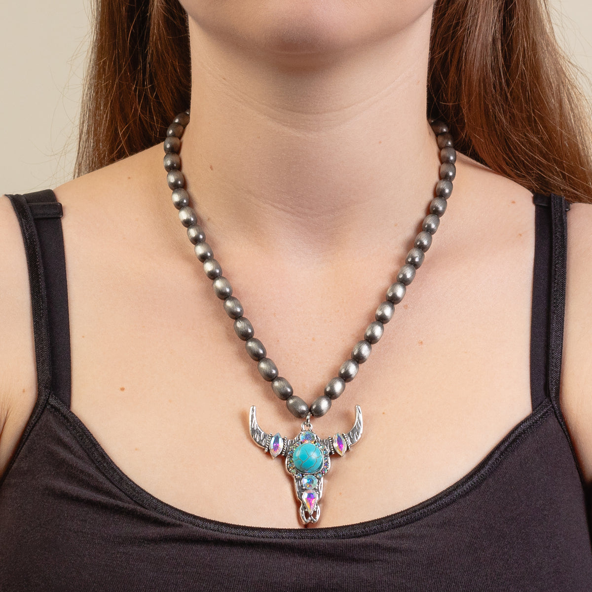 92188 - Western Pendant Necklace - Turquoise & Silver