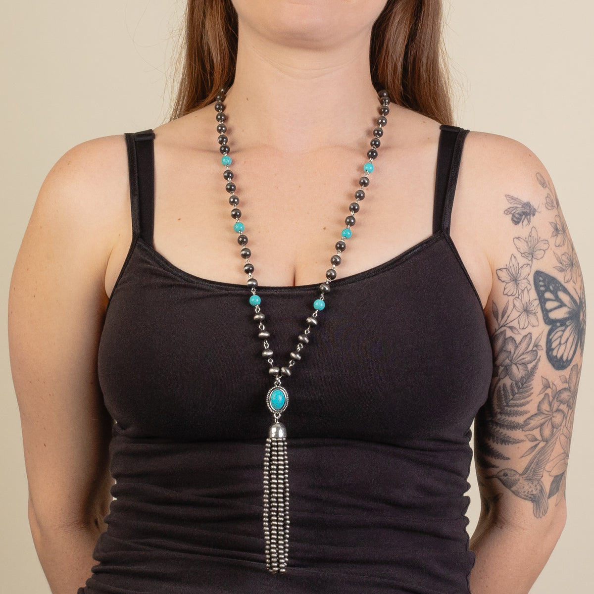 92196 - Squash Blossom Tassel Necklace - Turquoise & Silver