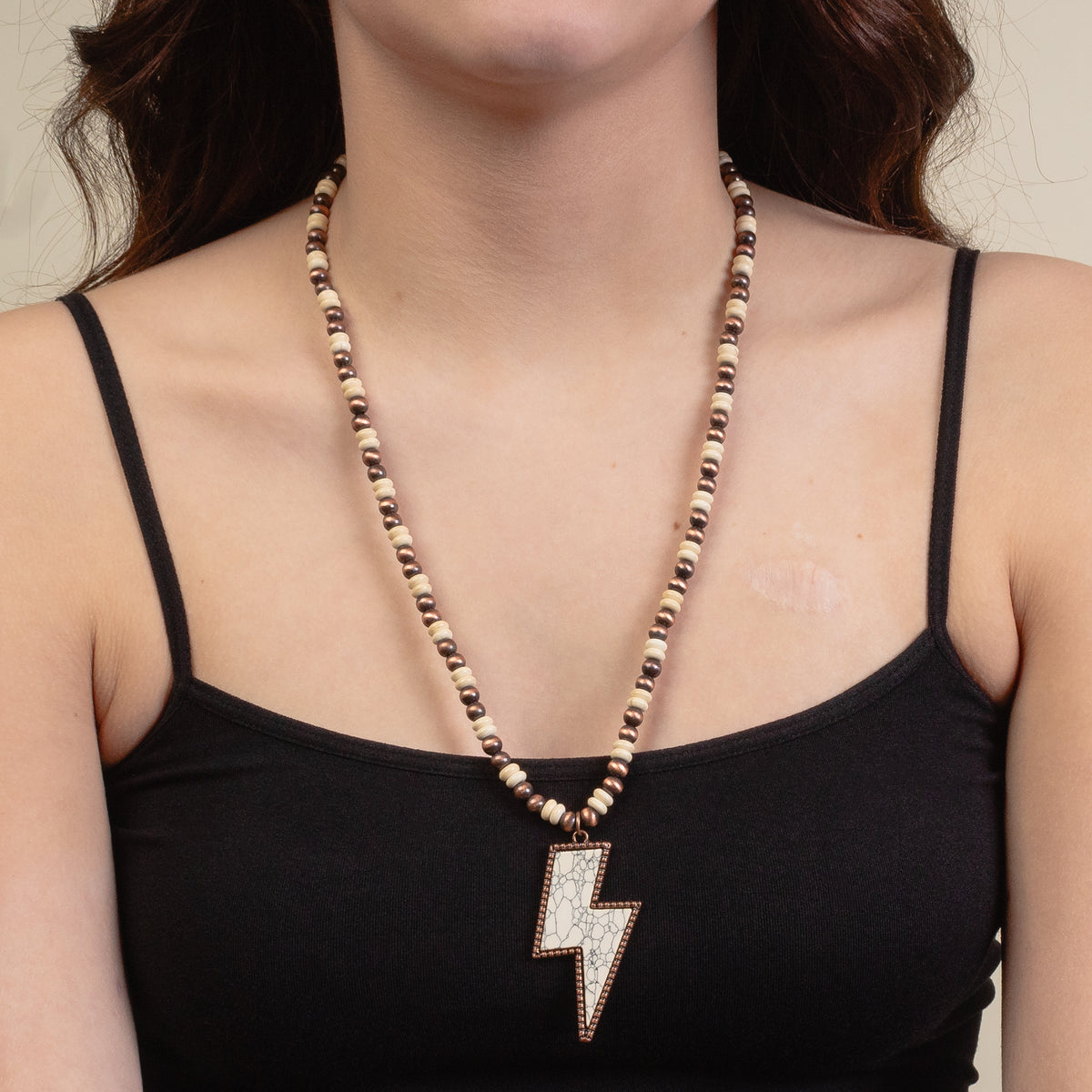 92200 - Squash Blossom Lightning Bolt Necklace - Ivory & Copper