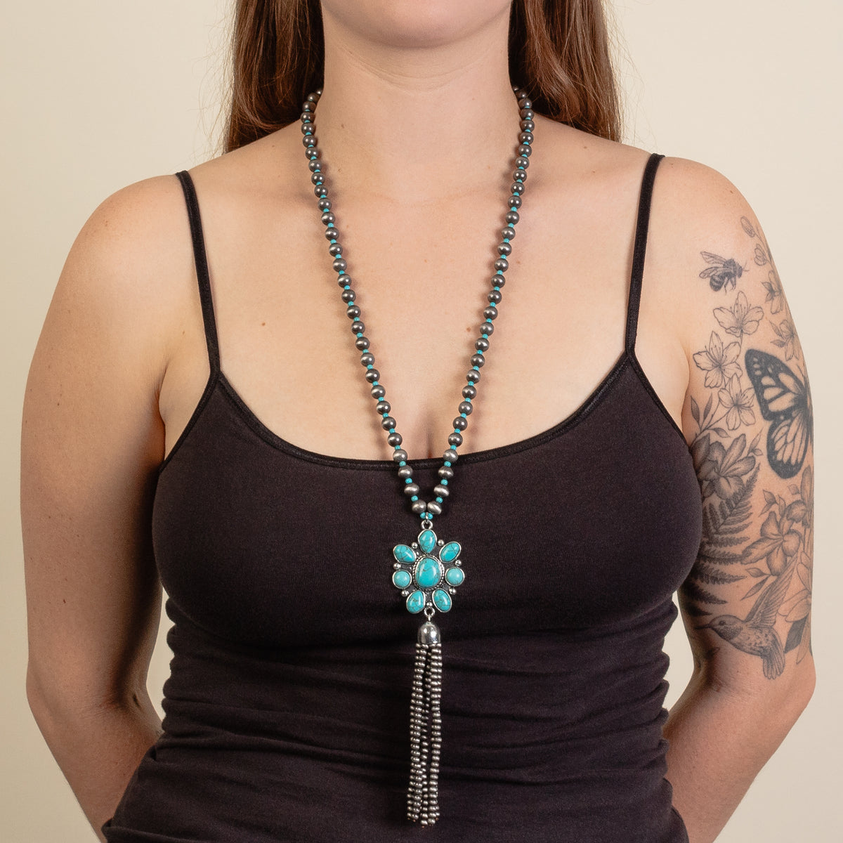 アクセサリー saishify 92202 - Squash Blossom Necklace - Turquoise & Silver | Your