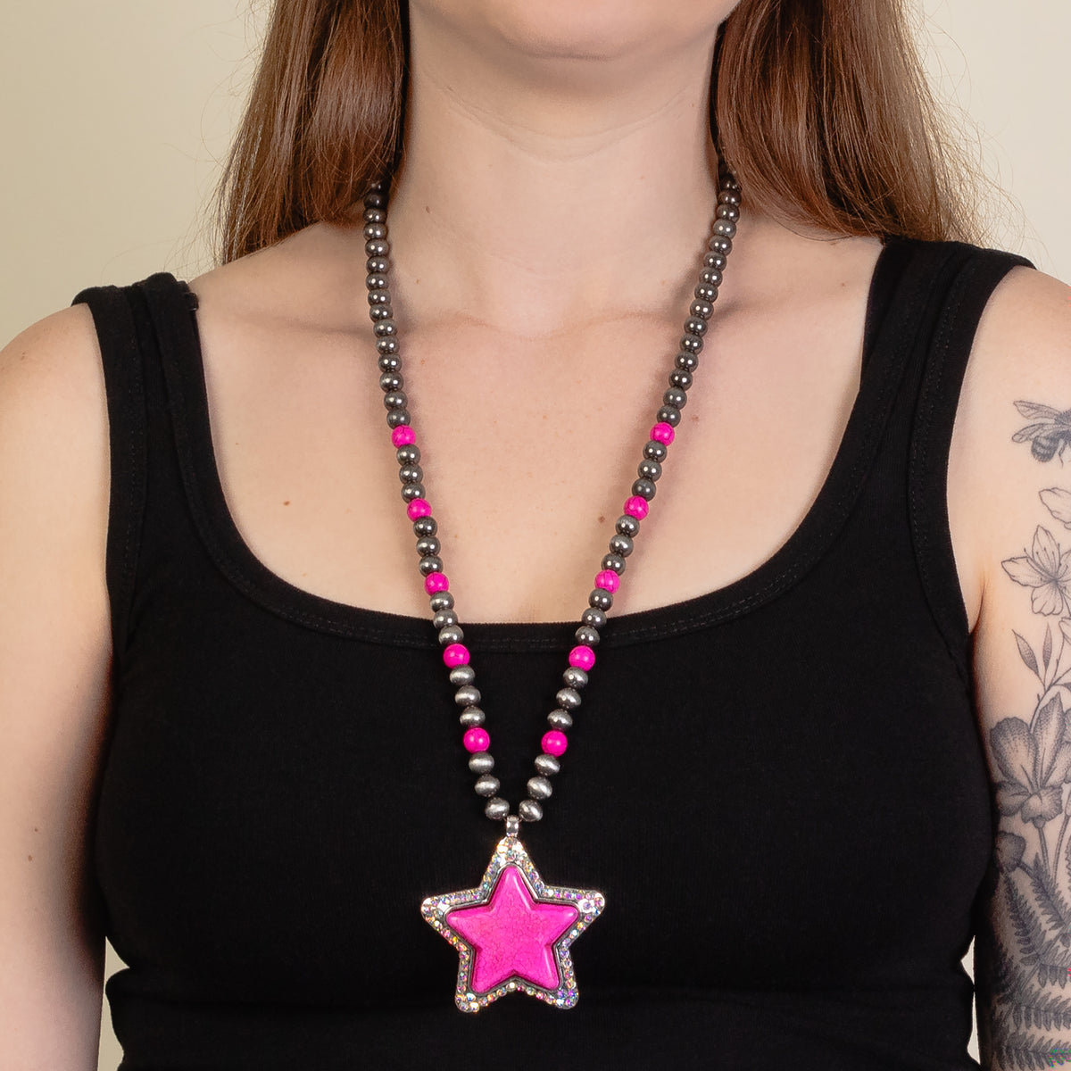 92219 - Squash Blossom Star Necklace - Fuchsia