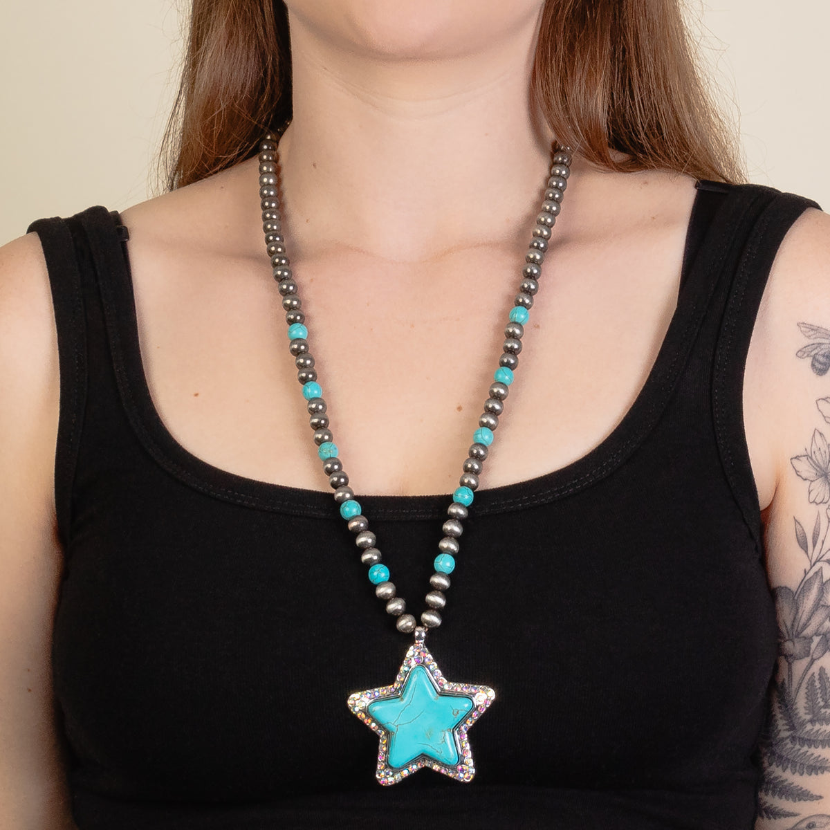 92219 - Squash Blossom Star Necklace - Turquoise & Silver