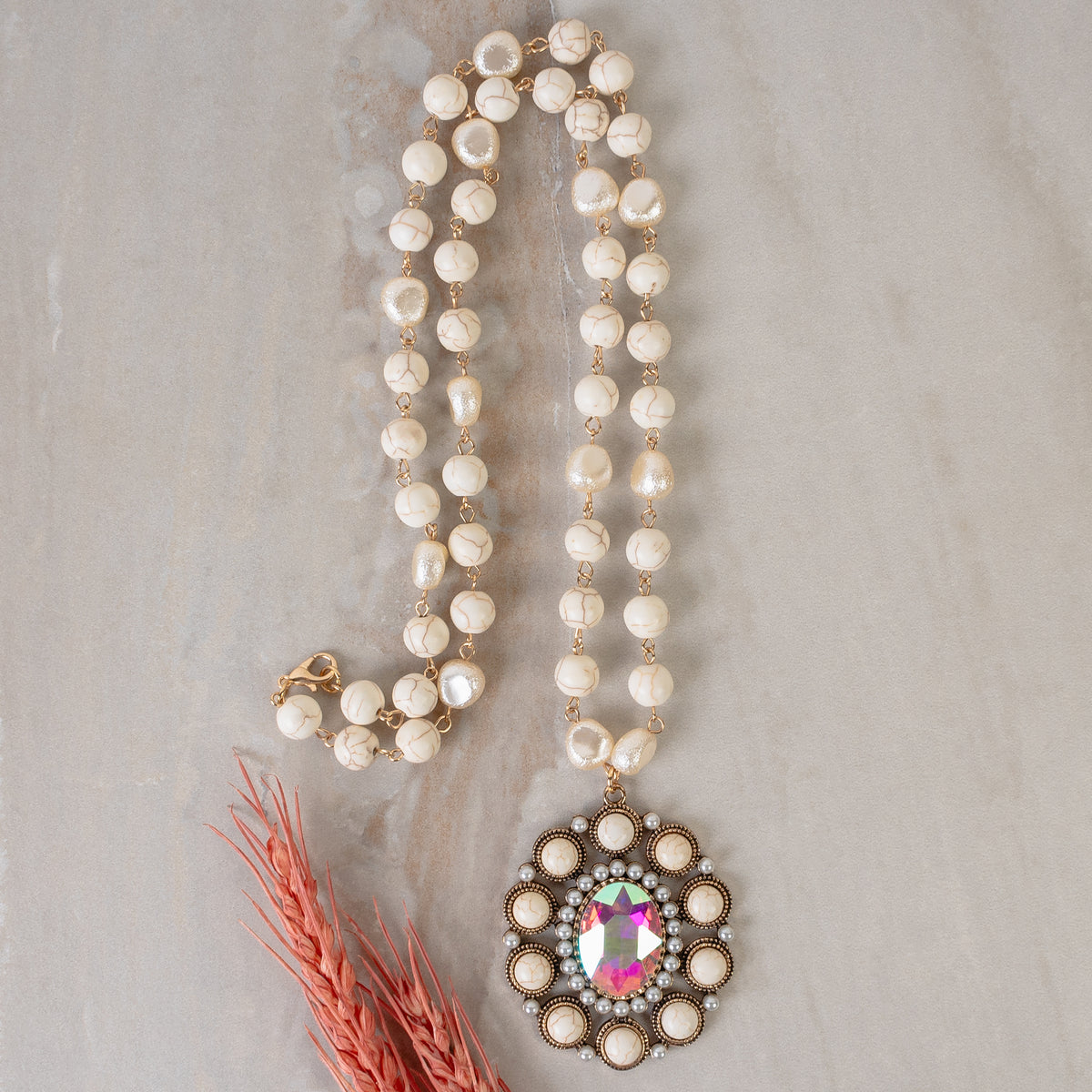 92251 - Squash Blossom Necklace - Ivory & Copper