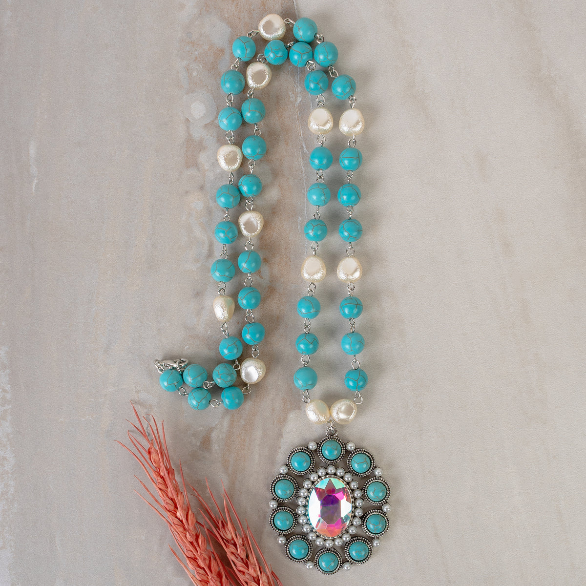 92251 - Squash Blossom Necklace - Turquoise & Silver