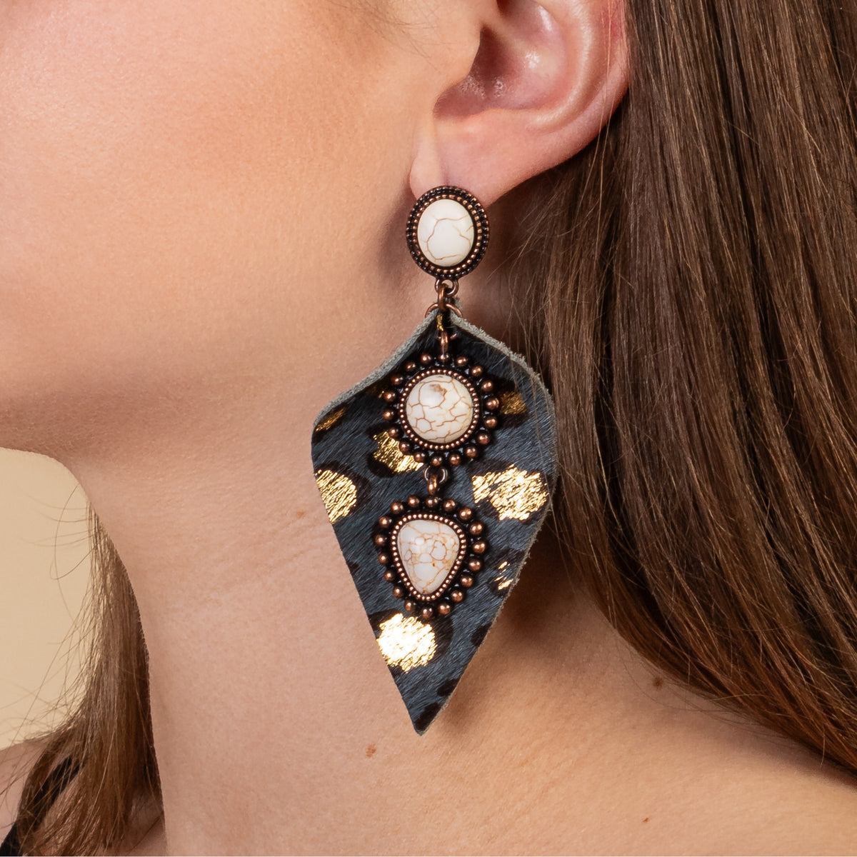 93119 - Animal Print Squash Blossom Earrings - Ivory